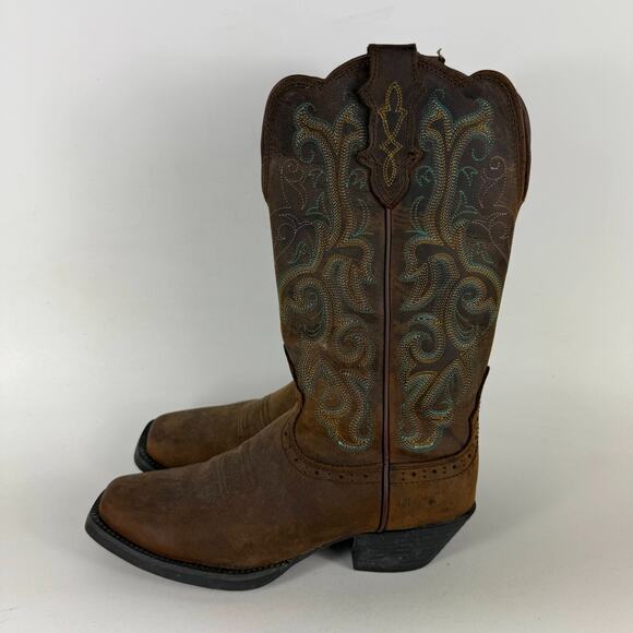 Justin Stampede Durant Western Boots Women's 7 Brown Leather Pull-On Mid-Calf - Picture 5 of 9